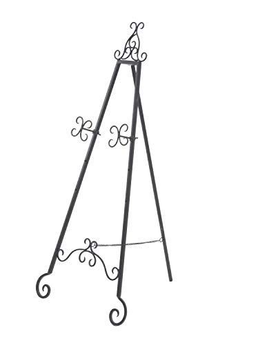 Deco 79 Metal Scroll Large Free Standing Adjustable Display Stand Easel With Chain Support, 21" X 22" X 46", Black #TOP5