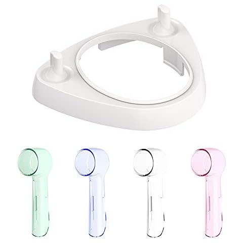 Electric Toothbrush Holder with 1 Charging Stand Slot and 2 Toothbrush Head Stands + 4 PCS Toothbrush Head Covers for Oral B Cover