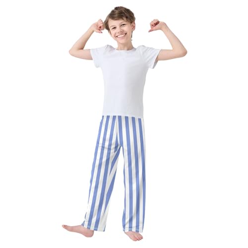 Boys' Pants Blue Vertical Stripe Long Bottoms Jogger Pants Elastic Waist Trousers with Pockets S-XL2