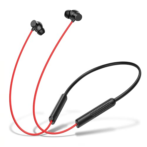 Image of Walta Bullet Z6 Wireless Bluetooth 5.4 Neckband Earphones with ENC Noise Cancellation, 13mm Bass Driver, Fast Charging Type-C, 20H Playback, Magnetic Earbuds, Sweat Resistant Headset with Mic (Red)