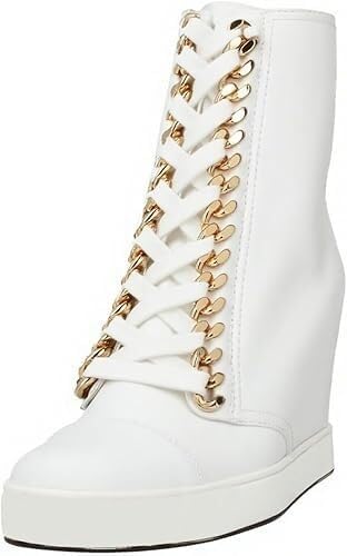 Boots for women, Women Wedge Heel Platform Ankle Boots Chain Lace-up Chunky Combat Booties Round Toe Pumps Zipper Fashion Sneakers Size 4-16 US