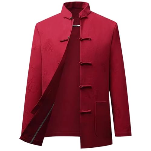 Men's Jacket Chinese Style Tang Suit Long Sleeve Jacket Printed Mandarin Collar Cotton Spring Autumn Middle Aged Top