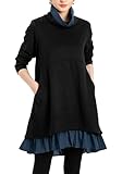 Features: Turtleneck,long sleeve,a-line,two side pockets,hem with ruffle,special double-layer design,casual pullover style. Wearing this sweatshirt dress enjoy a great day, makes you more attractive. Material: Long sleeve dress for women is made of c...