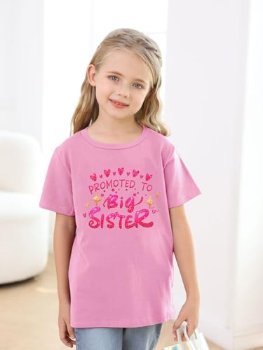 Image of Funnycokid Big Sister Shirts for Girls Size 6 Sparkle T-Shirt Pink Size 5 6 Gifts Pregnancy Announcement Toddler Promoted to Short Sleeve