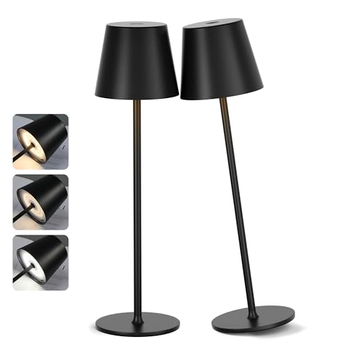 PreeOtti 2 Pièces Lampe de Table LED Sans Fil, 3 Température de Couleur, Intensité Variable, Lampe de Chevet Tactile Rechargeable pour Chambre Salon Camping...