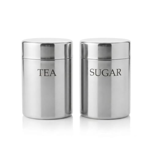 Image of Premium Stainless Steel Tea & Sugar Container Set | 800ml Each | Glossy Mirror Finish Airtight Jars | Food Grade Rust-Free Canisters for Modern Kitchen Storage & Counter