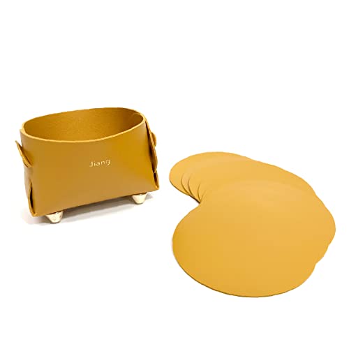 ジアン コースター 収納ケース コースター8枚セット おしゃれ オシャレ 北欧 レザー シンプル (イエロー)