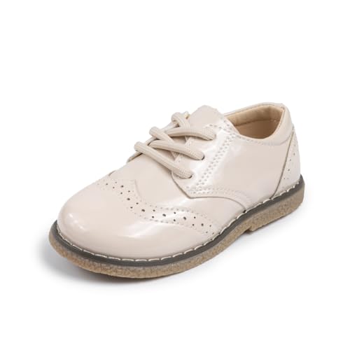 Image of Kannior Boys Girls Oxford PU Leather Shoes Little Kid Wedding Dress Shoes Toddler Lace Up Non-Slip Texture Sole Loafer Flats Classic School Uniform Walking Shoes