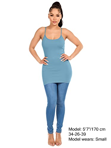 Image of Long Cotton Camisole Tank Tops for Women | Basic Braless Layering Tops with Adjustable Spaghetti Straps
