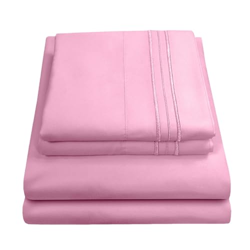 Twin XL Sheets - Breathable Luxury Sheets with Full Elastic & Secure Corner Straps Built In - 1800 Supreme Collection Extra Soft Deep Pocket Bedding Set, Sheet Set, Twin XL, Pink