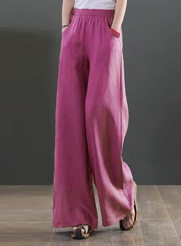 Image of KOTTY Women's Crumble Fabric High Waist Drawstring Wide Leg Trousers with Pockets