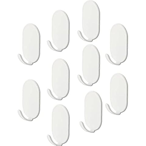 KAXIMON Self Adhesive Hooks White, 10 Pack Sticky Hooks Extra Strong for Kitchen, Bathroom, Sink - Waterproof Carbon Steel Stick Hanger on Towel Hooks Cover