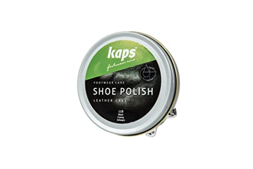 Kaps Lucido per Scarpe e Stivali, Lucida Nutre e Pulisce Scarpe e Stivali in Pelle, a Base di Cera Naturale, Pasta Cera Lucidante per Scarpe, Nero, 50ml-1.7 fl. oz.