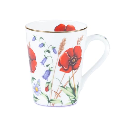 Image of GOLDEN QUEEN'S Mugs Set of 2 for Coffee, Tea, Milk - Ideal for Your Daily Beverage Ritual, Hosting & Casual Gatherings - Wild Poppy Florals (24K Gold on Rim)