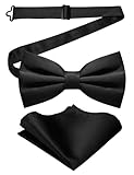 RBOCOTT Black Bow Tie Bowtie and Pocket Square Set for Men(2)