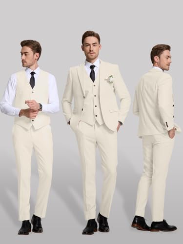 Men's 3 Piece Linen Suit Slim Fit Summer Beach Wedding Party Casual Dress Tuxedo Suit Set for Groomsmen Prom2