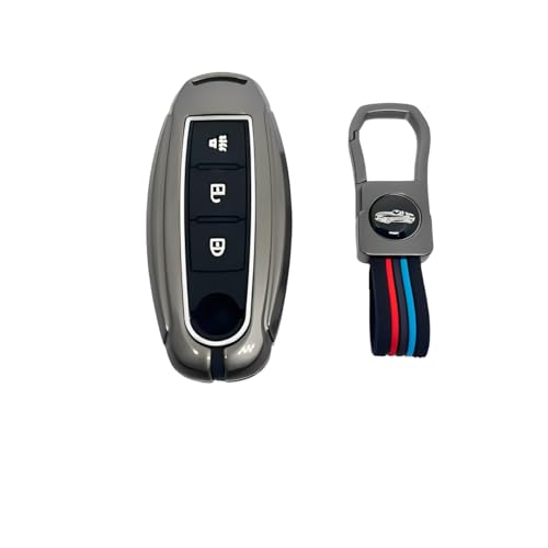 Image of BKN Luxury Metal Soft Car Key Shell with Keychain & Full Protection Key Cover Compatible with Nissan Micra | Sunny | Kicks | Teana | Magnite (3 Buttons Smart Key)
