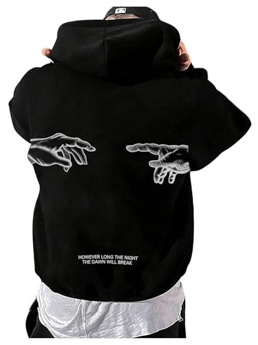 GORGLITTER Men's Graphic Hoodies Y2K Floral Slogan Print Drawstring Kangaroo Pocket Pullover Sweatshirt3