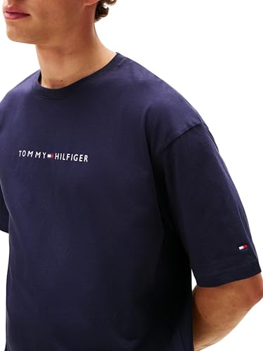 Tommy Hilfiger Camiseta de Manga Corta Hombre Logo con Cuello Redondo, Azul (Desert Sky), L