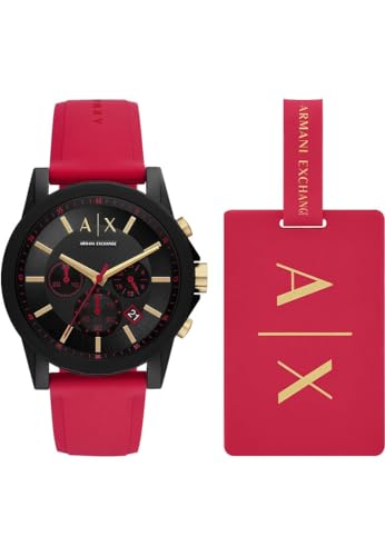Chronograph ARMANI EXCHANGE AX7152SET Armbanduhren rot Herren Hochzeitsmode Quarzuhr ArmbanduhrHerrenStoppfunktionGeschenkidee Silikonarmband