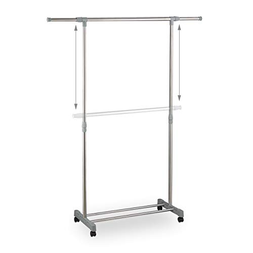 Portant à vêtements à roulettes extensible en acier argent Relaxdays