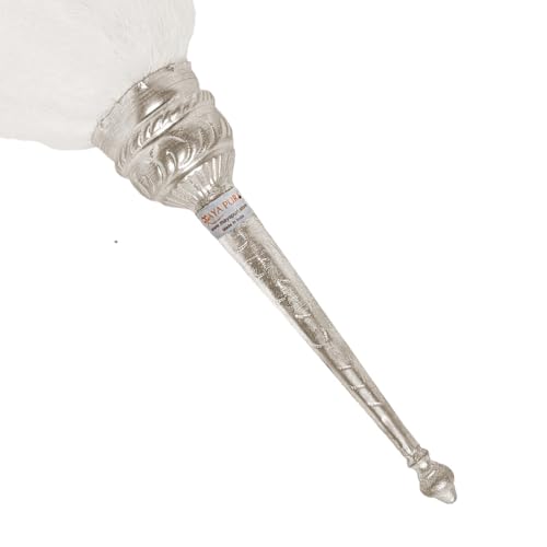 Image of White Chaur Sahib with Elegant Handle for Mandir and Gurudwara Sahib - Ethical Chawar for Pooja Rituals (Hair Weight: 200 gm) [Size: 30 Inches]