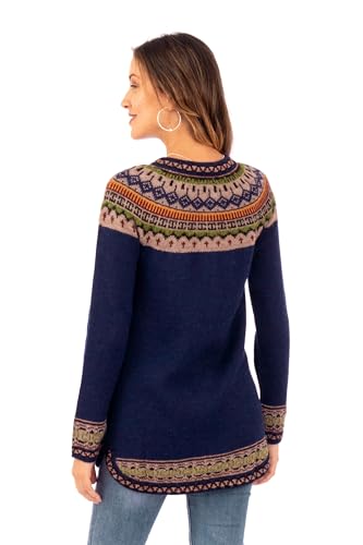 NOVICA Artisan Handmade Alpaca Cardigan Sweater Dark Blue tyle Buttondown Wool Clothing Patterned Peru Geometric 'Blue Peru'4