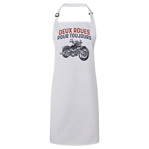 Tablier cuisine Cafe Racer ajustable avec motif moto grosses cylindrées vintage