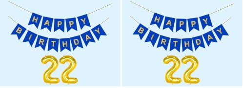 Image of 22nd Happy Birthday Decoration Kit Dark Blue for 22 year Old Boys Girls Men with Number Twenty-two Party Decorations Decor Celebration Items Item Set Combo Reusable Paper Banner