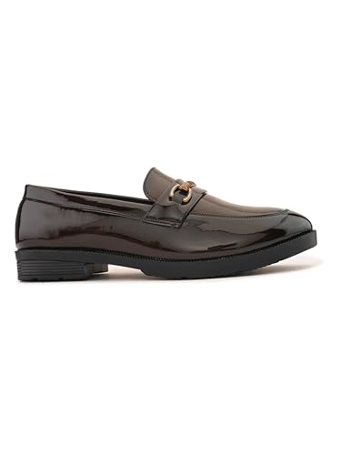 Image of STANPHORD Mens Loafers Men Brown Solid Leatherette petant Formal Office wear Wedding Slip on Moccasins Horsebit Loafers Shoes