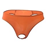 JEsilunmaMY Mens Ice Silk Underwear Low Waist Open Pouch Sexy Panties Thong Transparent Breathable Underpants Swimsuit (Orange,One Size)