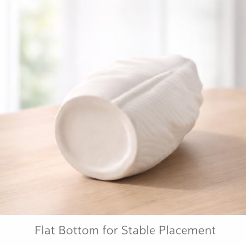 Image of Plastic White Ceramic-Look Leaf Design Vase for Flowers, Modern Textured Decorative Table Vase for Living Room, Bedroom, Office, Dining Table, Lightweight & Unbreakable Flower Pot (Leaf Shape)