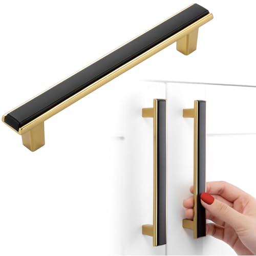 BEROSSA Black and Gold Cabinet Pulls Matte Black and Gold Kitchen Cabinet Handles 5 Pack 5 Inch 2281 Two Tone Hardware for Cabinets Drawers Bedroom Dresser Cupboard Bathroom Vanity