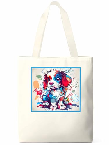 Canvas Tote Bag Graffiti Dog Reusable Grocery Shopping Bag,Shoulder Tote Bags for Women Vacation Travel Work Gym