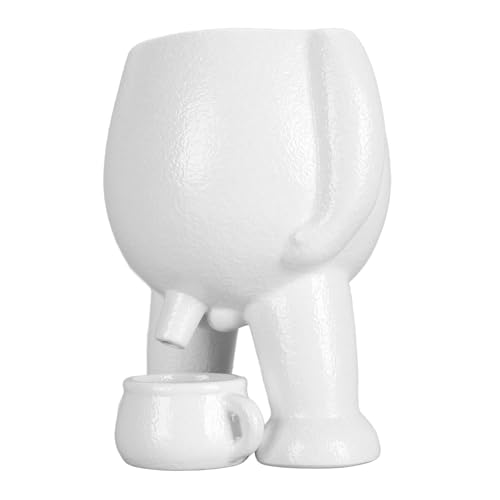 shenruifa Ceramic Flower Pot Simulation Little Man Pees Decoration Planter Pot for Office Desktop (White)
