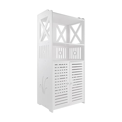 Yiyai Badezimmerregal Badschrank Stehend Badezimmerschrank Badschrank Sideboard Badmöbel mit 2 Türen, 3+1 Stöckiges PVC-Material 40 × 25 × 90cm Weiß für Badezimmer/Schlafzimmer
