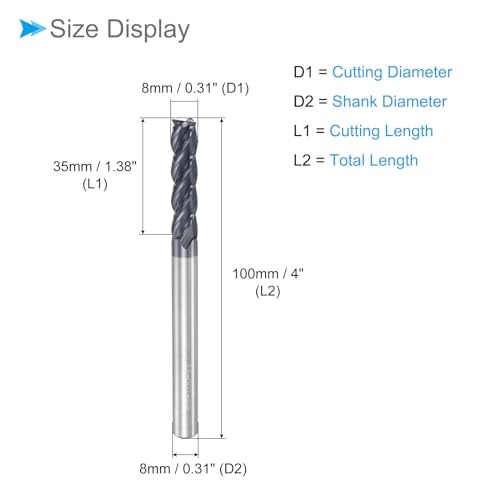 Image of Square Nose End Mill, 8mm x 35mm Cutting 8mm Shank, AlTiN Coated P05 Carbide 4 Flutes CNC Router Bits - (Applications: for Milling Stainless Steel Hardened Steel)