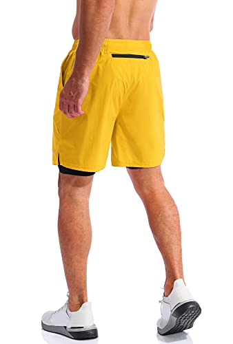 Image of Pudolla Men's 2 in 1 Running Shorts 5 inch Quick Dry Gym Athletic Workout Shorts for Men with Phone Pockets