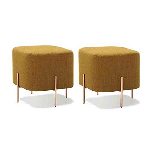 Z-STOOL Upholstered Footstool Cube Ottoman Stool Iron Art Entryway Shoe Bench, Metal Feet, Cotton Linen Cover, Pack Of 2 (Color : Yellow)