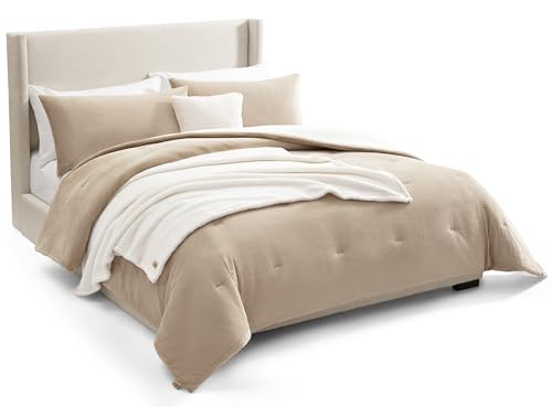 Image of UGG Remina Comforter Set 5 Piece Bed in a Bag with Throw Blanket, Decorative Pillow, Shams, and Reversible Comforter Hypoallergenic Washable Luxury Plush Warm Fluffy Bedding Set, King, Brown Birch