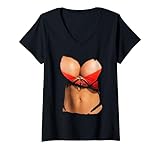 Photo Gallery divertente costume da bikini finto corpo e t-shirt maglietta con collo a v Photo Gallery divertente costume da bikini finto corpo e t-shirt maglietta con collo a v