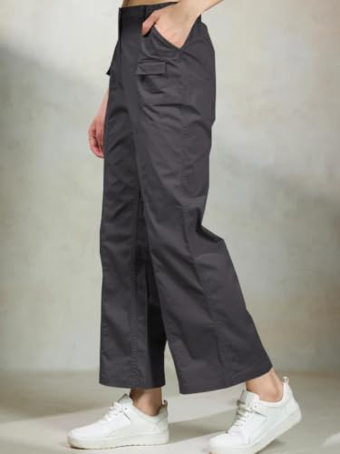 Image of GRECIILOOKS Cargo Pants For Woman | Trousers For Womans |High Waist Cotton Trouser for Women - Flared Parachute Pants with Side Pockets |Womens Cargo Pant | Elegant for College & Events (Available in Plus Size)