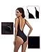 SHEKINI Women's Deep V Padded Backless One Piece Swimsuits High Cut Leotard Bathing Suits (Medium, Black)