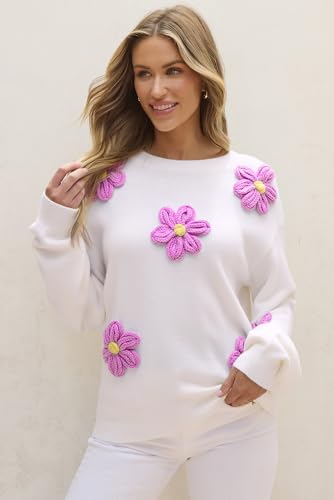 Women's Parchment Floral Crochet Chunky Knit Sweater3
