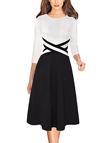 Image of VFSHOW Womens Front Zipper Work Business Casual Office Church A Line Dress