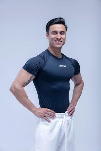 Image of COITONIC Men's Half Sleeve Compression T-Shirt - Athletic Base Layer for Gym, Sports & Fitness Training