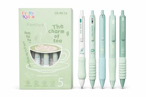 Image of KiddieWorld 5Pcs Soft Grip Gel Pen Set 0.5mm Fine Tip Smooth Writing Pens Cute Aesthetic Pink Or Green Gel Pens for School College Office Journaling Gift for Kids Girls Stationery Lovers