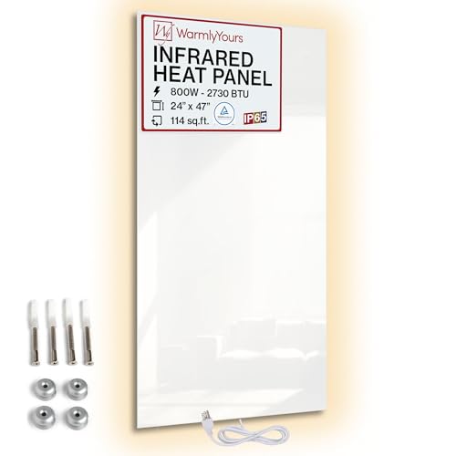 Infrared Wall Heater Panel Glass White 800W Electric Radiant Heat Panel 24x47in. Energy Efficient Space Heater, Wall Mounted Infrared Heater for Indoor Use, Silent Heating Panel for Bathroom, Bedroom