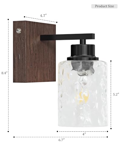 Image of Hammered Glass Battery Operated Wall Sconces Set of Two Black & Walnut