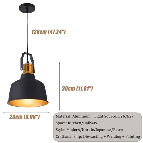 Lámpara granja para cocina e isla con diseño de cúpula ajustable y acabado en negro 5